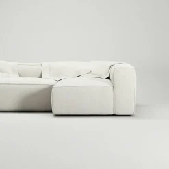 Grand 4-Sitssoffa Divan Höger öppet avslut Med Fotpall Minetyg, Sandshell Beige