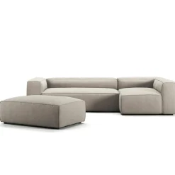 Grand 4-Sitssoffa Divan Höger öppet avslut Med Fotpall Minetyg, Sandshell Beige