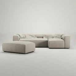 Grand 4-Sitssoffa Divan Höger öppet avslut Med Fotpall Minetyg, Sandshell Beige