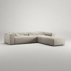 Grand 4-Sitssoffa Divan Höger öppet avslut Med Fotpall Minetyg, Sandshell Beige