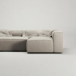 Grand 4-Sitssoffa Divan Höger öppet avslut Med Fotpall Minetyg, Sandshell Beige