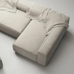 Grand 4-Sitssoffa Divan Höger öppet avslut Med Fotpall Minetyg, Sandshell Beige