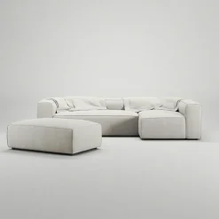 Grand 4-Sitssoffa Divan Höger öppet avslut Med Fotpall Minetyg, Sandshell Beige