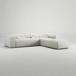 Grand 4-Sitssoffa Divan Höger öppet avslut Med Fotpall Minetyg, Sandshell Beige