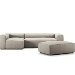 Grand 4-Sitssoffa Divan Vänster öppet avslut Med Fotpall Bouclétyg, Steam White