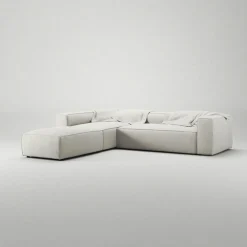 Grand 4-Sitssoffa Divan Vänster öppet avslut Med Fotpall Bouclétyg, Steam White