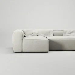 Grand 4-Sitssoffa Divan Vänster öppet avslut Med Fotpall Bouclétyg, Steam White