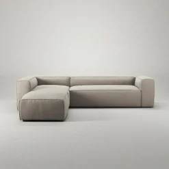 Grand 4-Sitssoffa Divan Vänster öppet avslut Med Fotpall Bouclétyg, Steam White