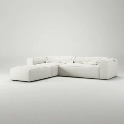 Grand 4-Sitssoffa Divan Vänster öppet avslut Med Fotpall Bouclétyg, Steam White