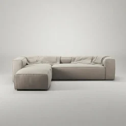 Grand 4-Sitssoffa Divan Vänster öppet avslut Med Fotpall Bouclétyg, Steam White