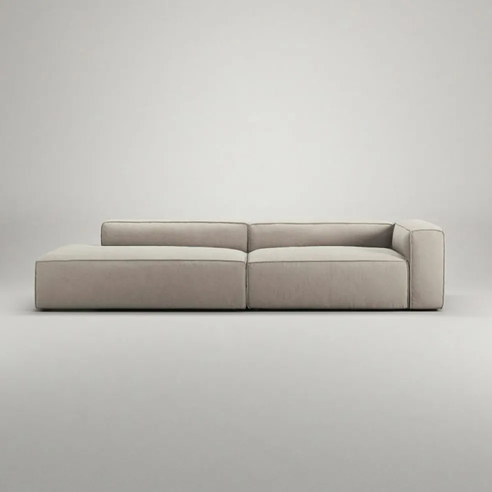 Grand 3-Sitssoffa öppet avslut Vänster Minetyg, Sandshell Beige