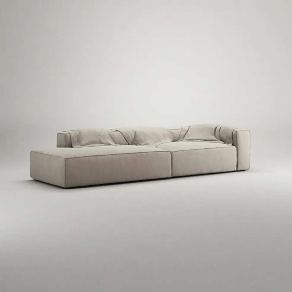 Grand 3-Sitssoffa öppet avslut Vänster Minetyg, Sandshell Beige