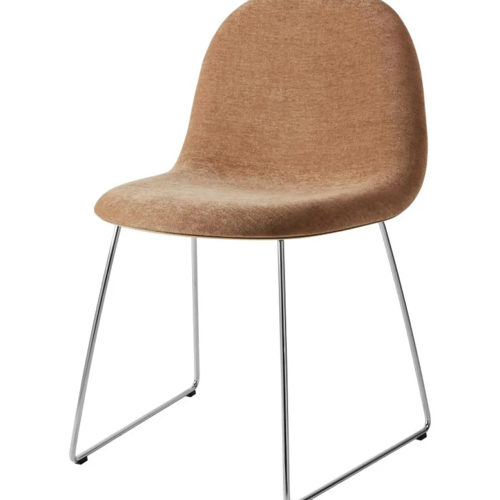 GUBI 3D Matstol, Rostfritt Stål / American Walnut / Belsuede Special Dedar 132