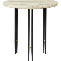 GUBI Soffbord-IOI Sidobord Ø50 cm, Travertin / Svart