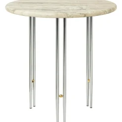 IOI Sidobord Ø50 cm, Travertin / Krom