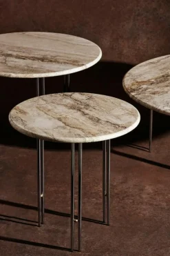 IOI Sidobord Ø50 cm, Travertin / Krom