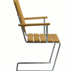 Grythyttan stålmöbler Trädgårdsstolar-Karmstol A2, Obehandlad Teak / Varmförzinkat Stål