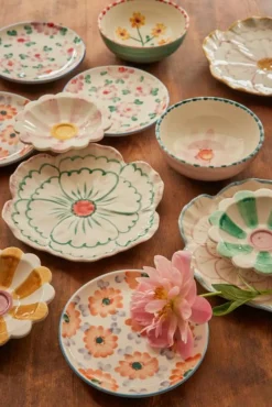 RICE Assietter-Keramiktallrik Blomformad 19,5 cm Med Gul Kant