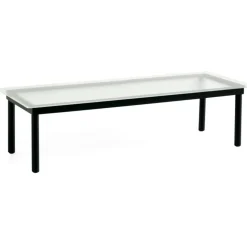 Kofi Soffbord 140x50 cm, Svart Vattenbaserad Lackad Ek / Räfflat Glas