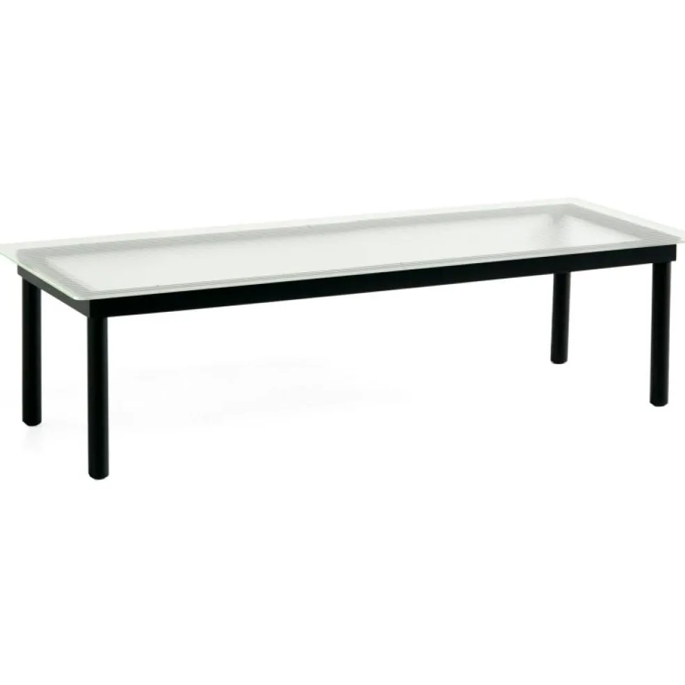 Kofi Soffbord 140x50 cm, Svart Vattenbaserad Lackad Ek / Räfflat Glas