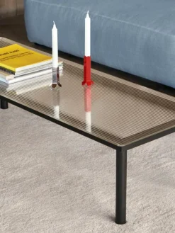 Kofi Soffbord 140x50 cm, Svart Vattenbaserad Lackad Ek / Räfflat Glas