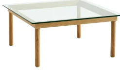 Kofi Soffbord 80x80 cm, Vattenbaserad Lackad Ek / Räfflat Glas