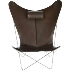 KS Fladdermusfåtölj, Stålunderrede, Läder Mocka