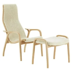 Lamino Fåtölj Fårskinn/Lackad bok, Svart