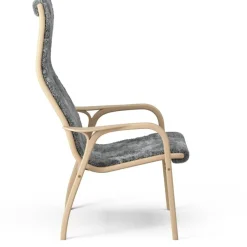 Swedese Fåtöljer-Lamino Fåtölj Med Fotpall Fårskinn, Scandinavian Grey / Lackad Bok