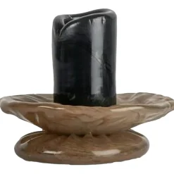 Lara Ljusstake 9 cm, Svart / Beige