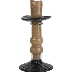 Lara Ljusstake 9 cm, Svart / Beige