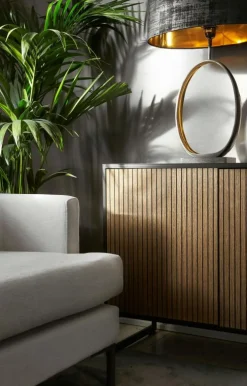 Line Burned Walnut Skänk 2 Dörrar, Vit/Krom