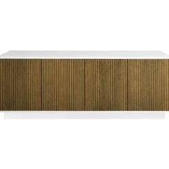 Line Burned Walnut Skänk Med 4 Dörrar, Vit