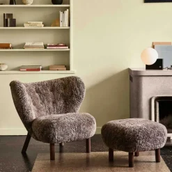 &Tradition Fotpallar|Fåtöljer-Little Petra VB1 Loungestol Set, Fårskinn Moonlight / Valnöt