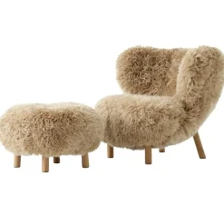 &Tradition Fotpallar|Fåtöljer-Little Petra VB1 Loungestol Set, Fårskinn Sahara / Oljad Ek