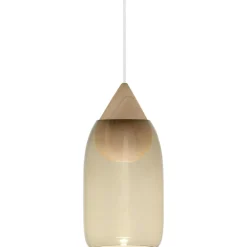 Mater Fönsterlampor|Pendellampor-Liuku Drop Pendel, Mattlackad Lindträ / Rökt Glas