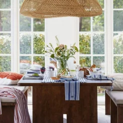 Lexington Dukar & Löpare-Löpare Med Fransar 50x350 cm, Vit/Marinblå