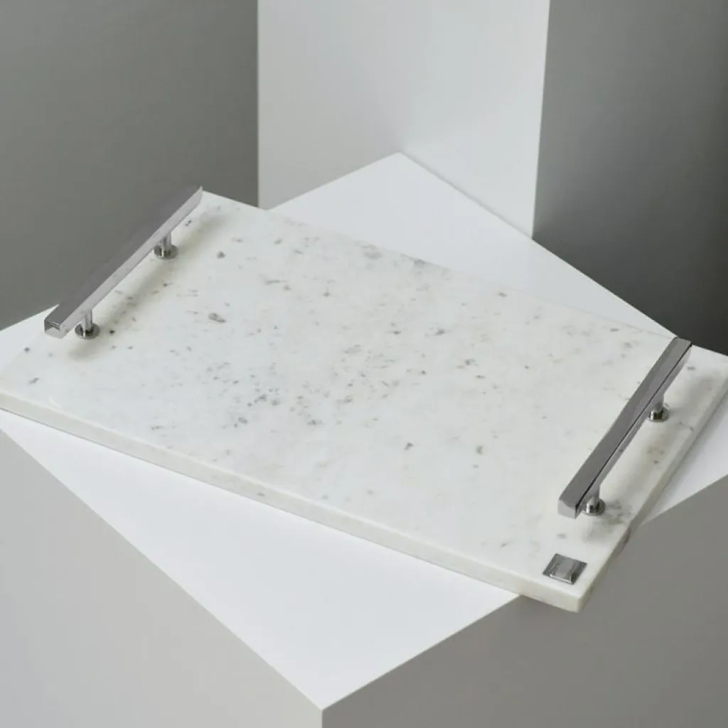 Hilke Collection Brickor-Marmorbricka med Handtag, Vit / Mässing