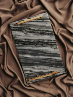 Hilke Collection Brickor-Marmorbricka Med Handtag 40,5x25,5 cm, Grå / Mässing