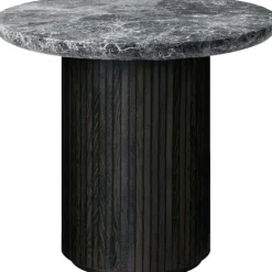 GUBI Sidobord & Avlastningsbord-Moon Loungebord Runt Ø60 x H55 cm, Massiv Såpad Ek