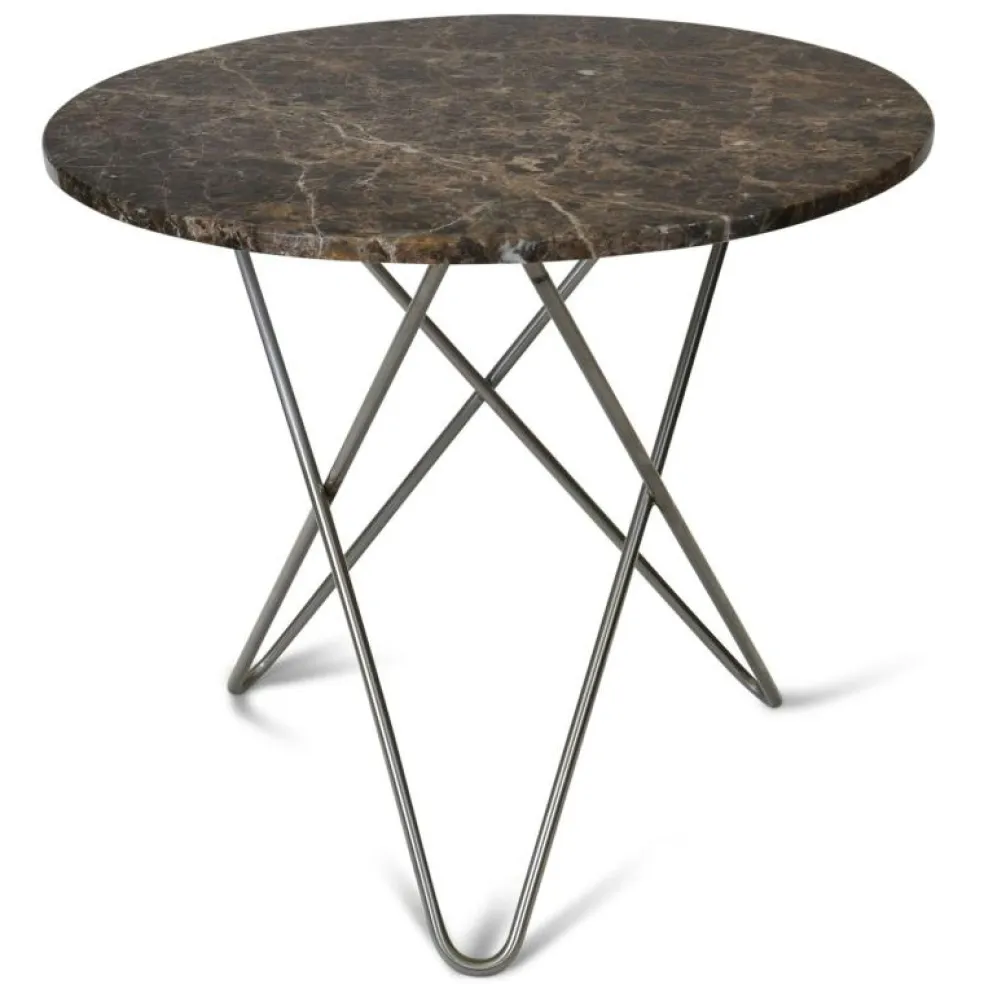O Matbord Ø80 cm, Stålunderrede, Brun Marmor