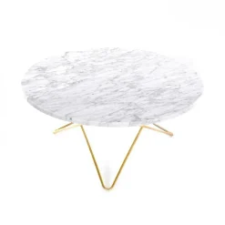 O Table Soffbord Ø80 cm, Mässing/Grön marmor