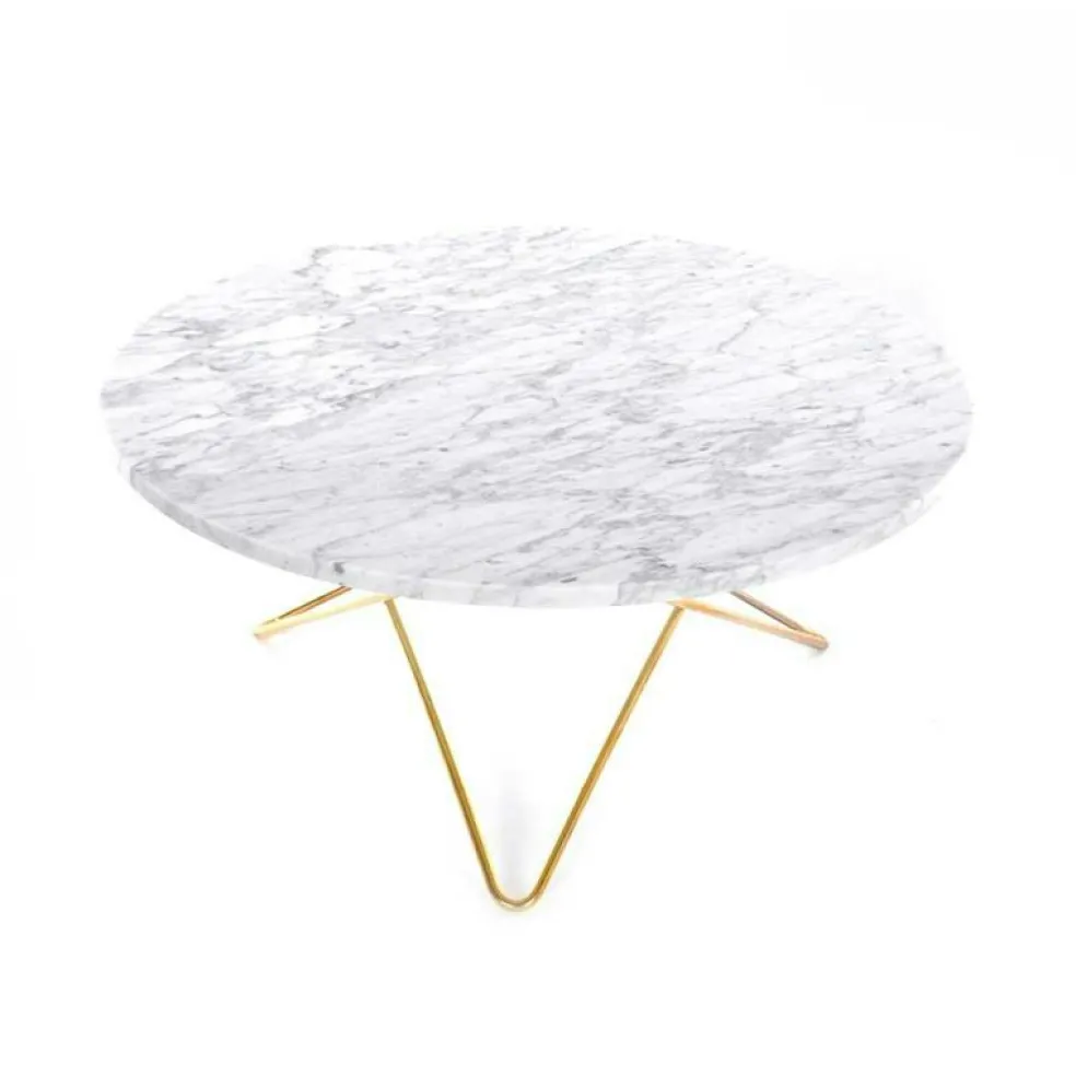 O Table Soffbord Ø80 cm, Mässing/Grön marmor