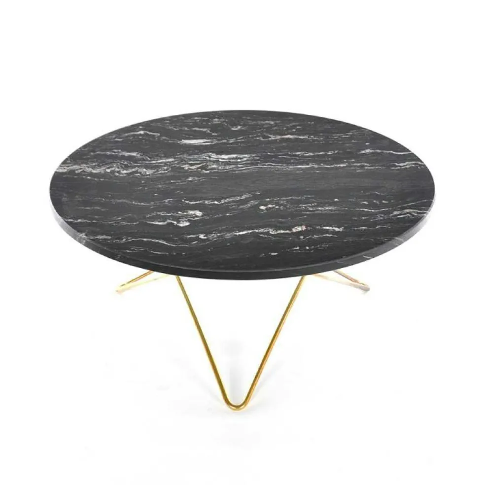 O Table Soffbord Ø80 cm, Mässing/Grön marmor