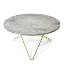 O Table Soffbord Ø80 cm, Mässing/Grön marmor