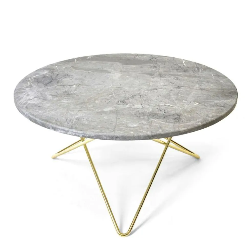 O Table Soffbord Ø80 cm, Mässing/Grön marmor