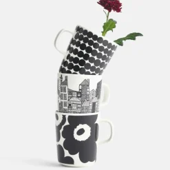 Marimekko Tekoppar|Kaffekoppar-Oiva/Siirtolapuutarha Mugg 25 cl, Mörkblå / Vit