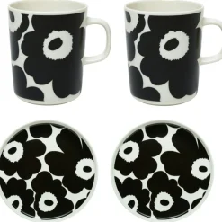 Marimekko Mattallrikar|Kaffekoppar-Oiva/Unikko Tallrik 20 cm + Mugg 25 cl, 2-pack