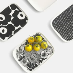 Oiva/Unikko Tallrik 12x15 cm, Vit / Askgrå / Dark Cherry