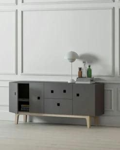 Peep M2 Mediabänk, Slate Grey/Ekben